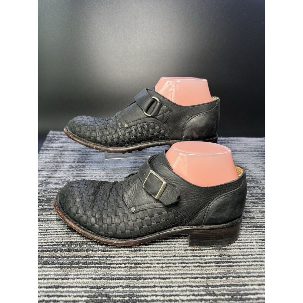 John Fluevog Women's Size 8W Black AYN Living 2.0 Flat Buckled Woven Shoe/A/